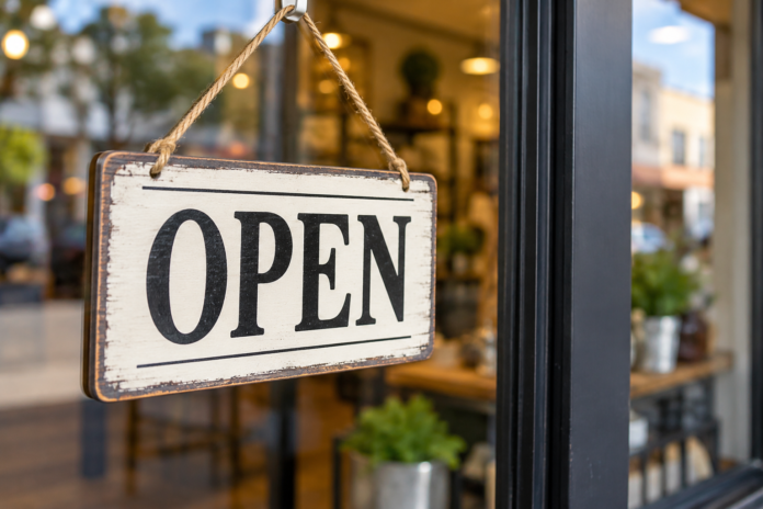 Rustic Open Sign Storefront